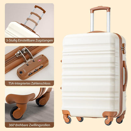 COOLIFE Koffer-Set | TSA-Schloss, 4 Rollen, Weiß/Braun