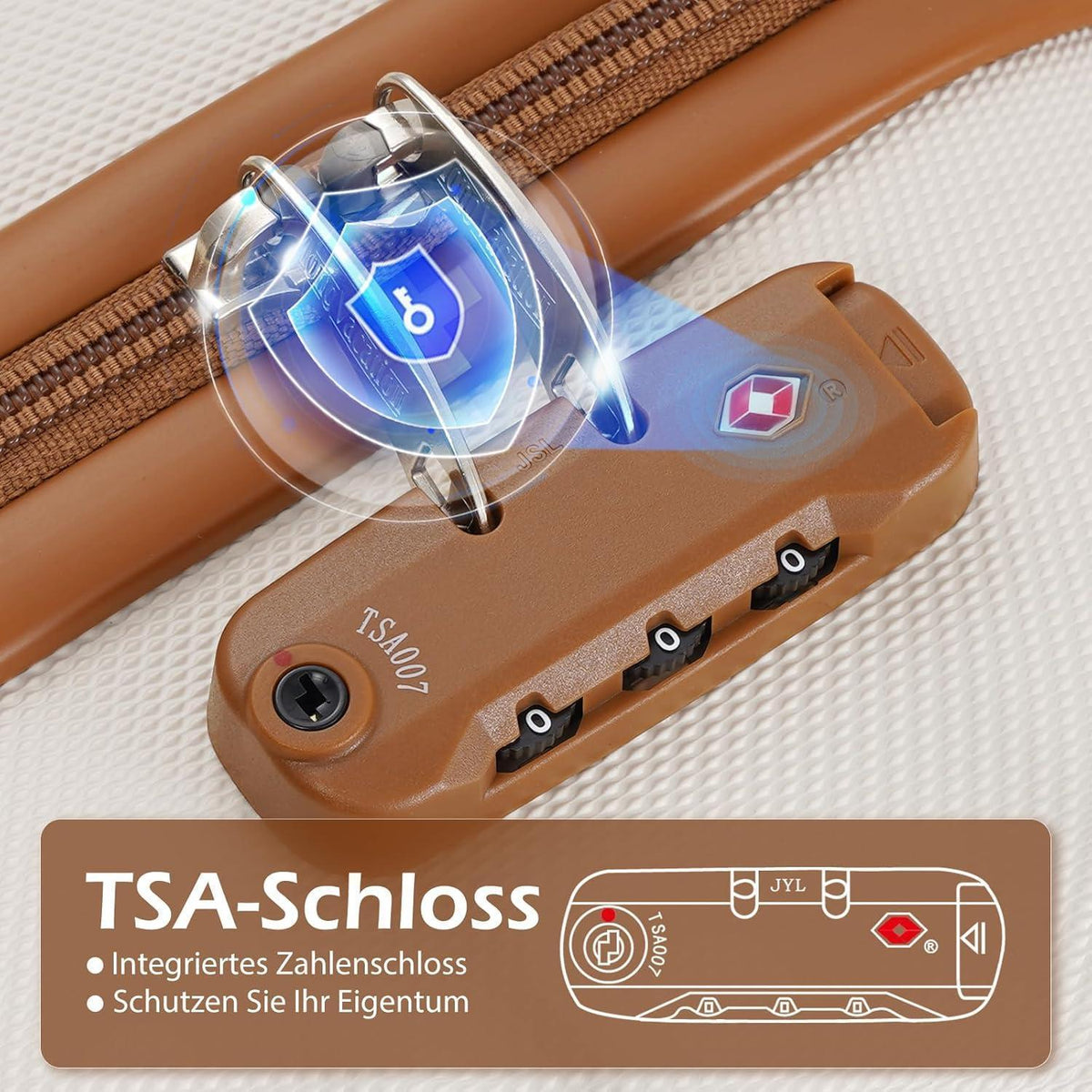 COOLIFE Koffer-Set | TSA-Schloss, 4 Rollen, Weiß/Braun