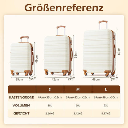 COOLIFE Koffer-Set | TSA-Schloss, 4 Rollen, Weiß/Braun