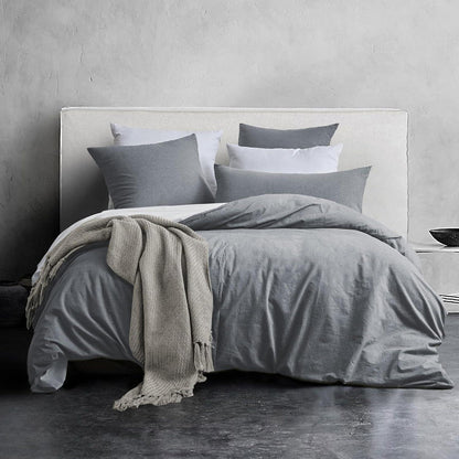 Bettwäsche-Set 135x200 Baumwolle Dunkelgrau Stone Washed Look 4-teilig
