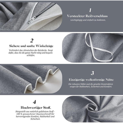 Bettwäsche-Set 135x200 Baumwolle Dunkelgrau Stone Washed Look 4-teilig