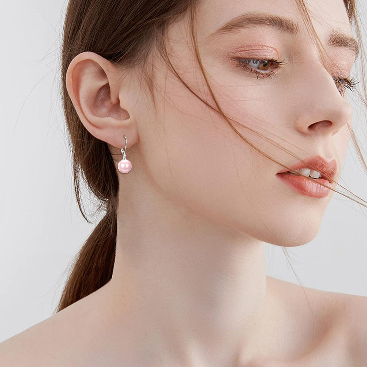 Perlen Ohrringe Sterling Silber Hängend Rosa Rosenquarz Geschenk Damen