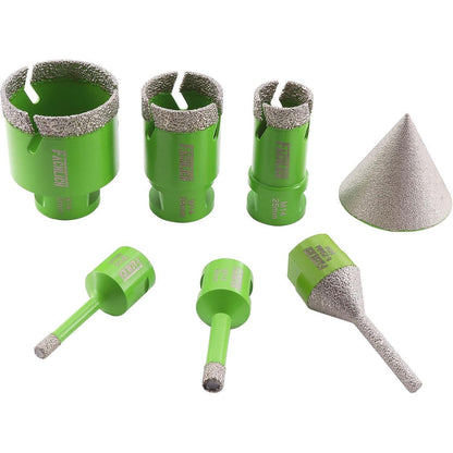 Diamant Fliesenbohrer Set 7-teilig mit Fingerfräser & Adapter