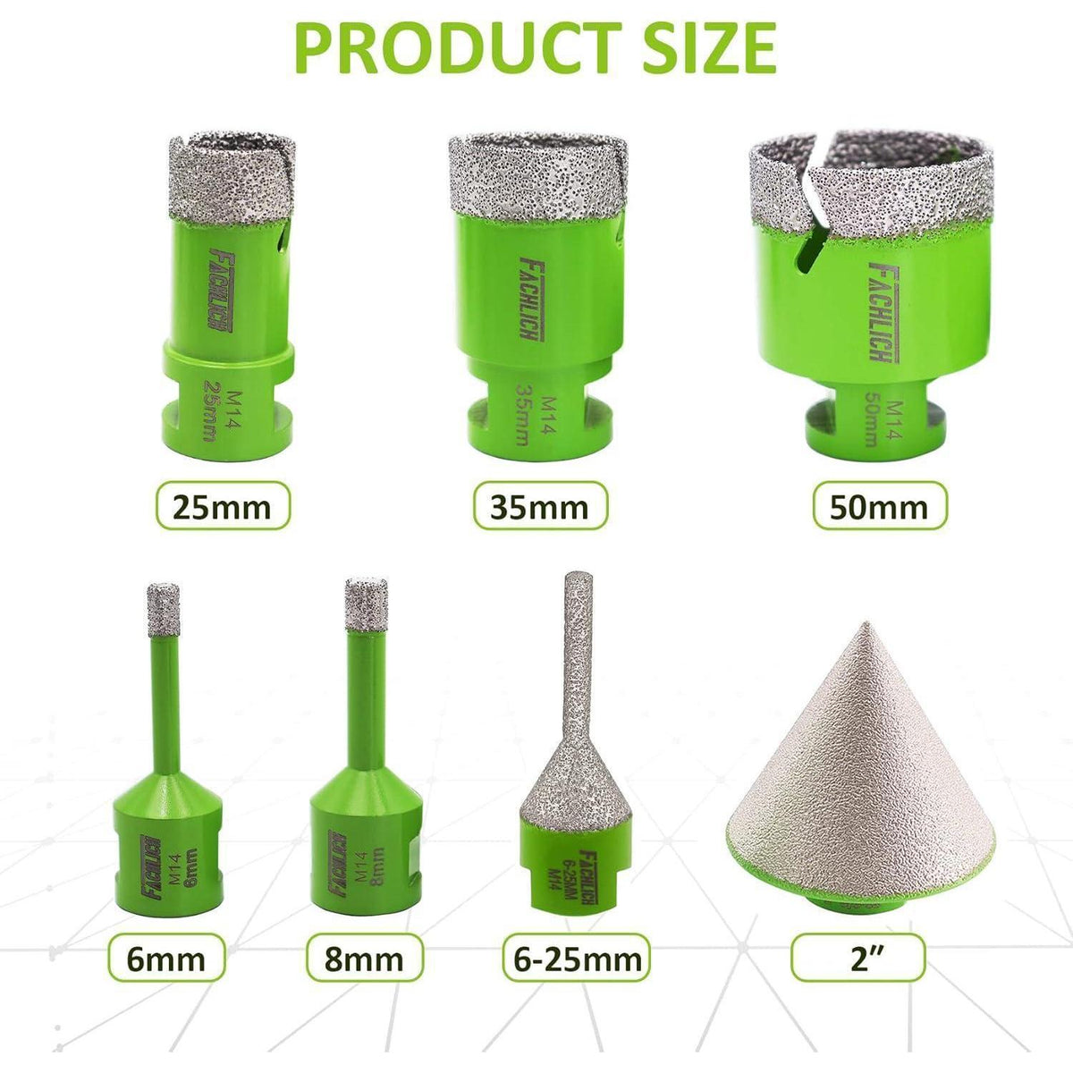 Diamant Fliesenbohrer Set 7-teilig mit Fingerfräser & Adapter