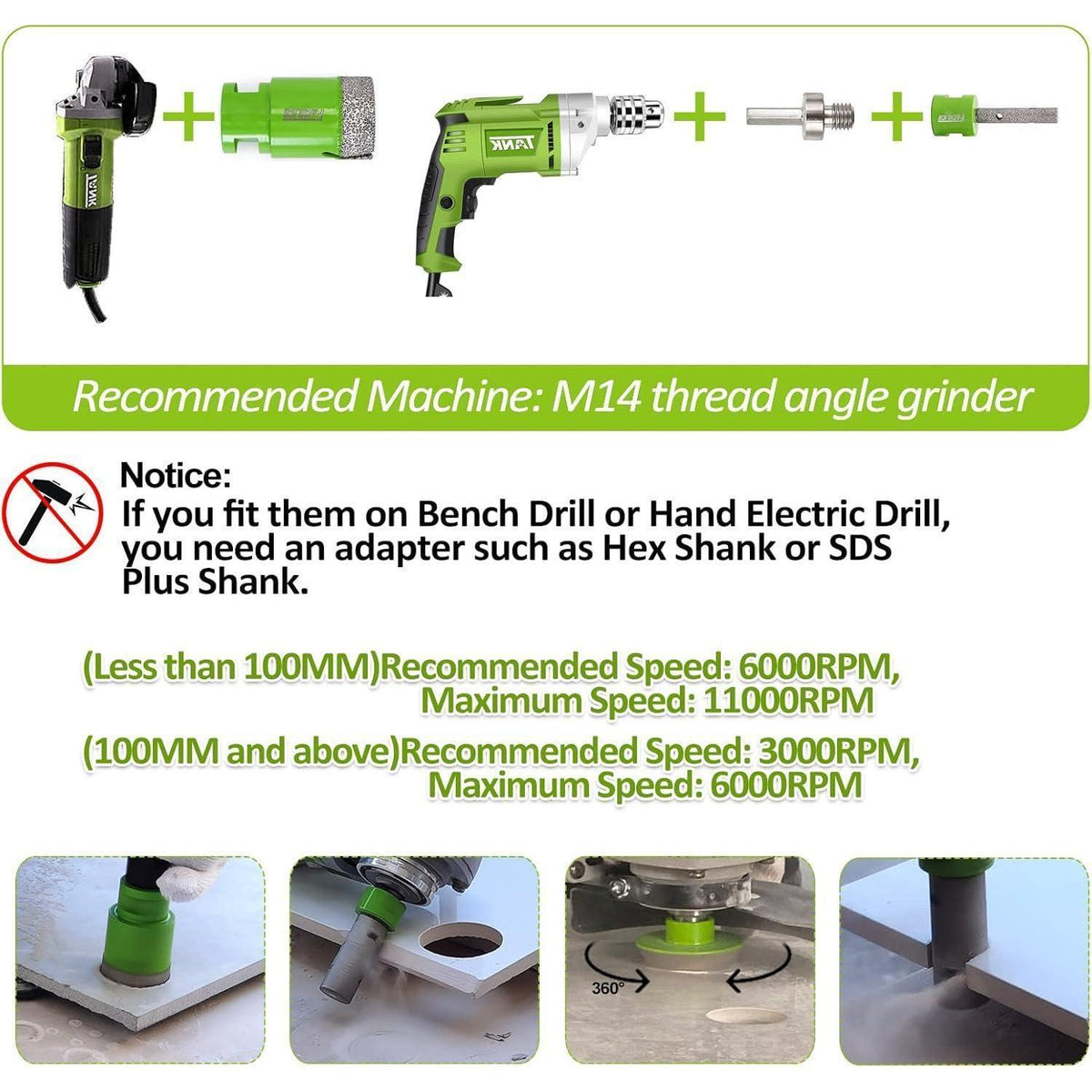 Diamant Fliesenbohrer Set 7-teilig mit Fingerfräser & Adapter
