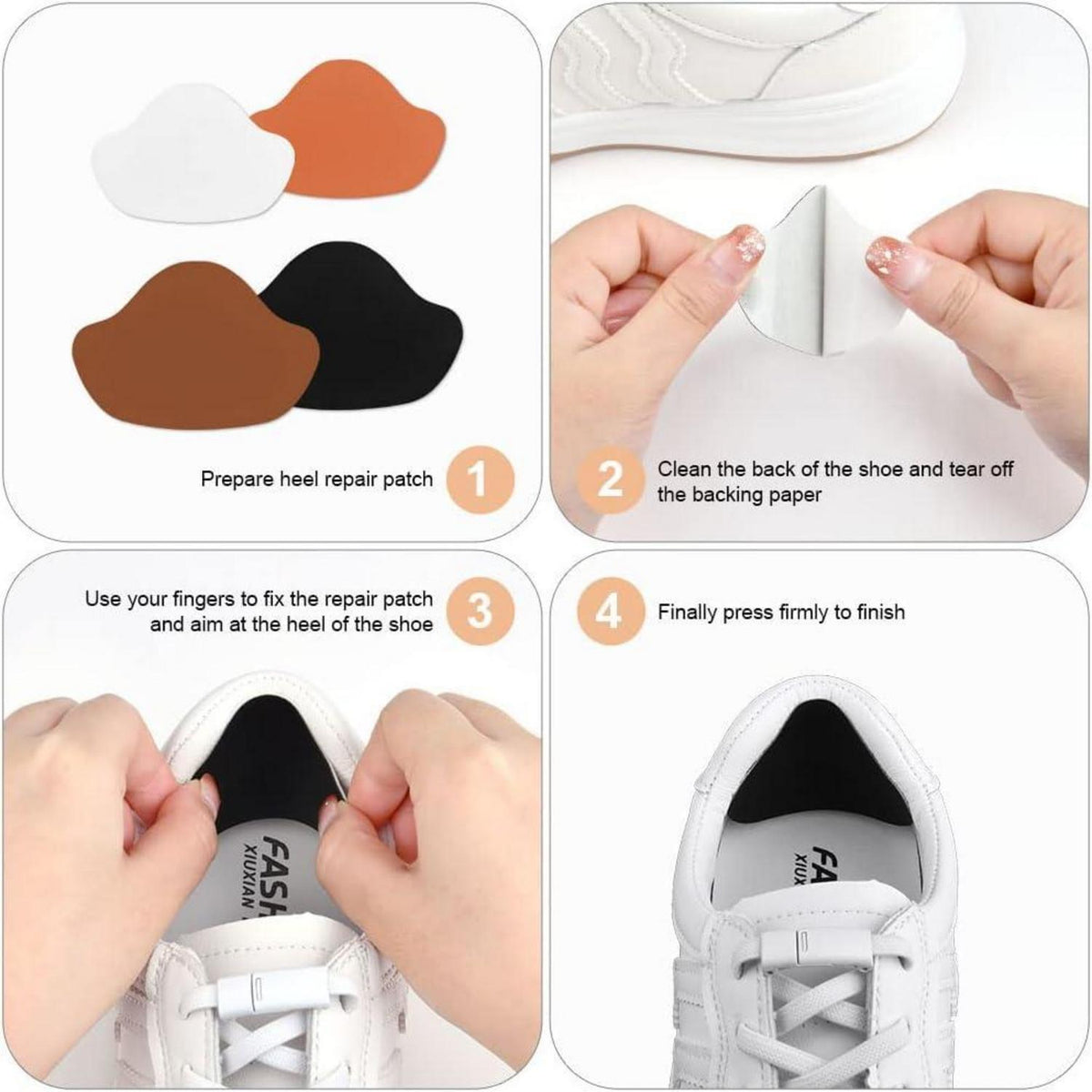 Sneaker Fersen Reparatur Patches, 8 Paar, Schwarz, Weiß, Kaffee, Dunkelgelb