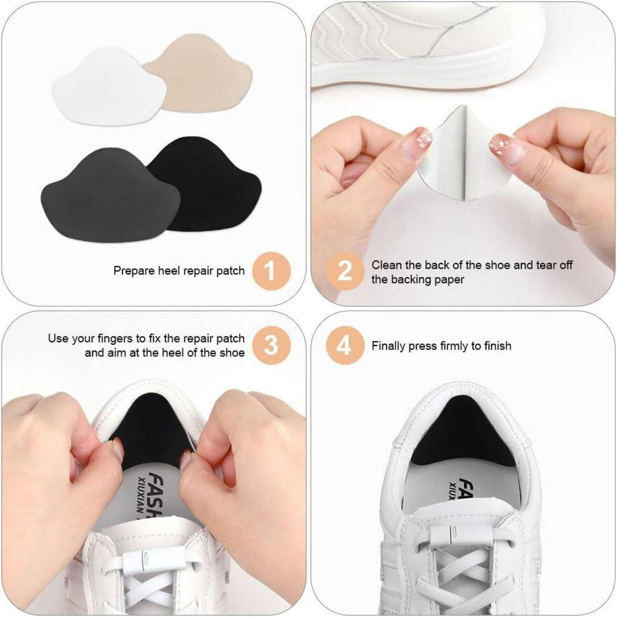 Sneaker Fersen Reparatur Patches – 8 Paar, Schwarz/Weiß/Grau/Beige