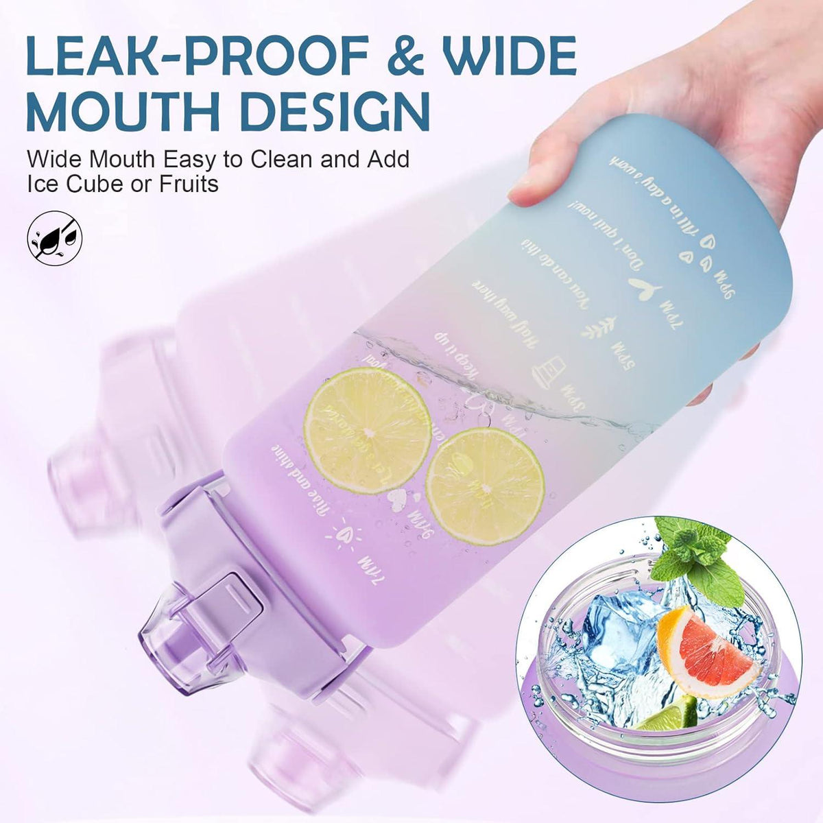 Sport Trinkflasche 2L BPA-Frei mit Strohhalm Zeitmarkierungen