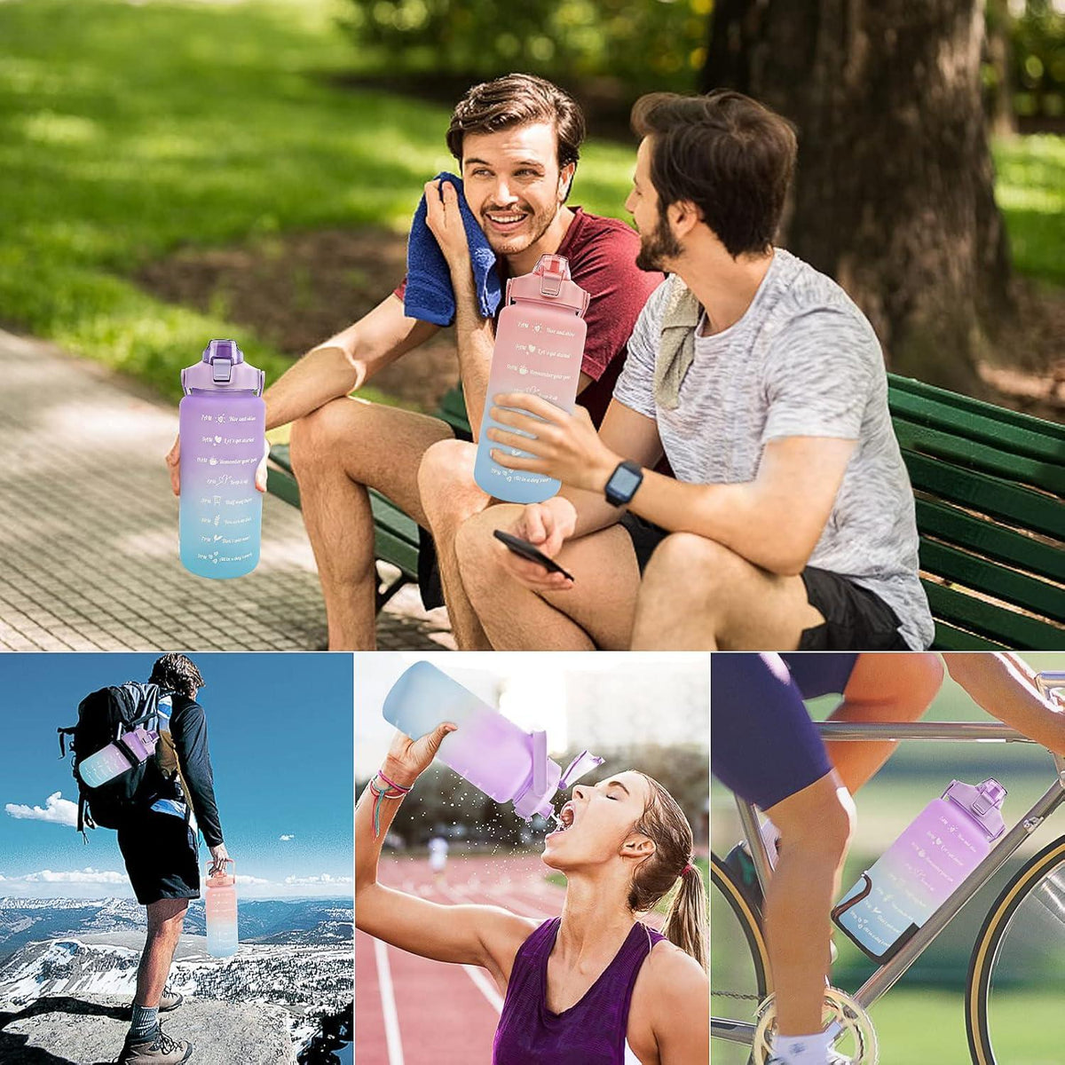 Trinkflasche 2L BPA-frei Auslaufsicher Sportflasche Strohhalm Zeitmarkierungen
