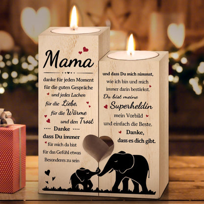 Holz Kerzenhalter mit Gravur – Persönliches Geschenk für Mama