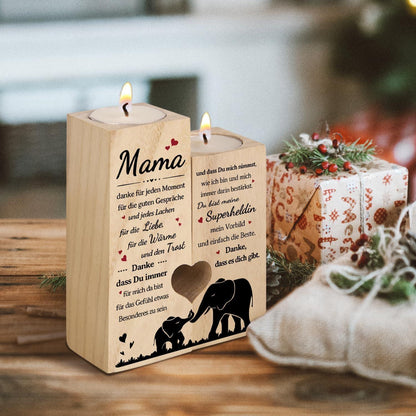 Holz Kerzenhalter mit Gravur – Persönliches Geschenk für Mama