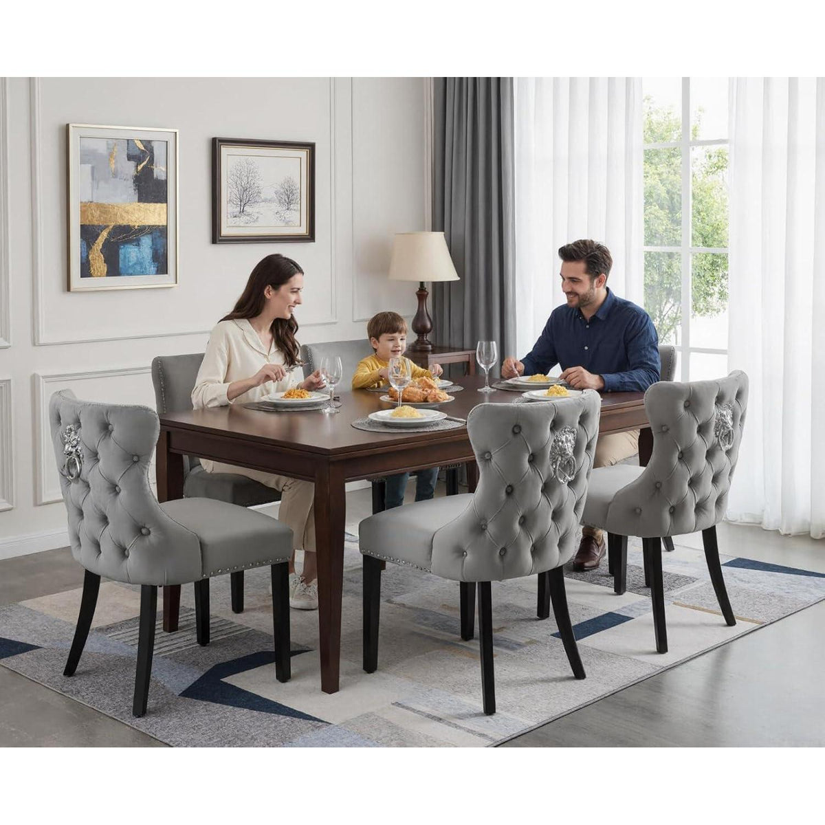 Samt Esszimmerstühle 4er Set Grau – Gepolstert & Modern