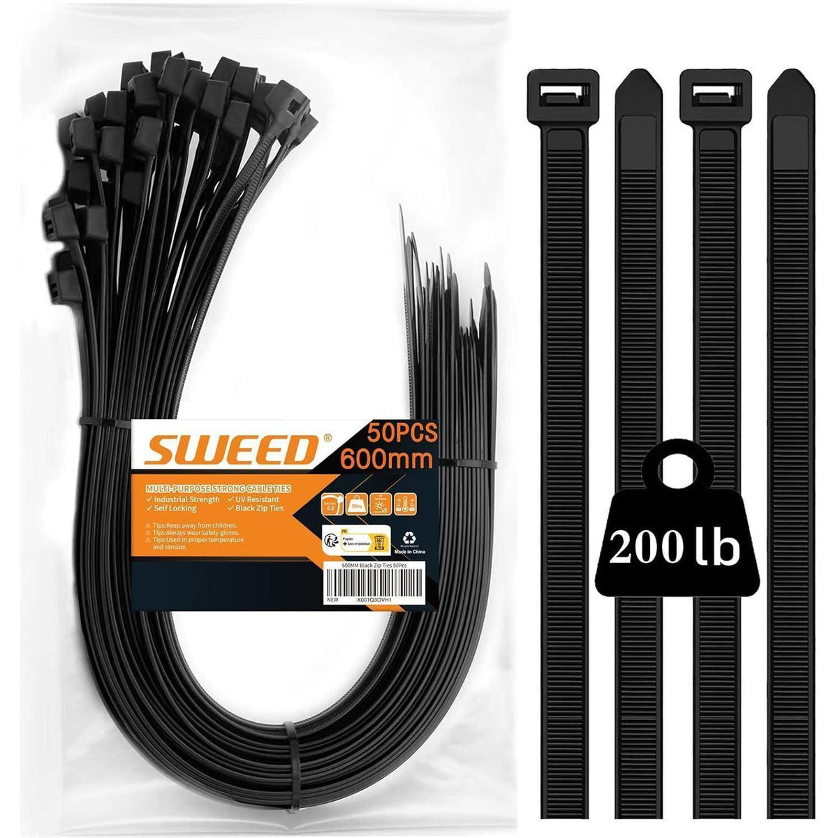 600mm Kabelbinder Schwarz – 50 Stück, Stark & UV-Beständig