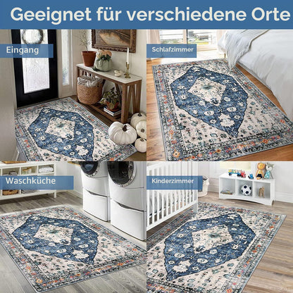 Boho Teppich 90x150cm Waschbar – Weicher Kurzflor für Wohnzimmer