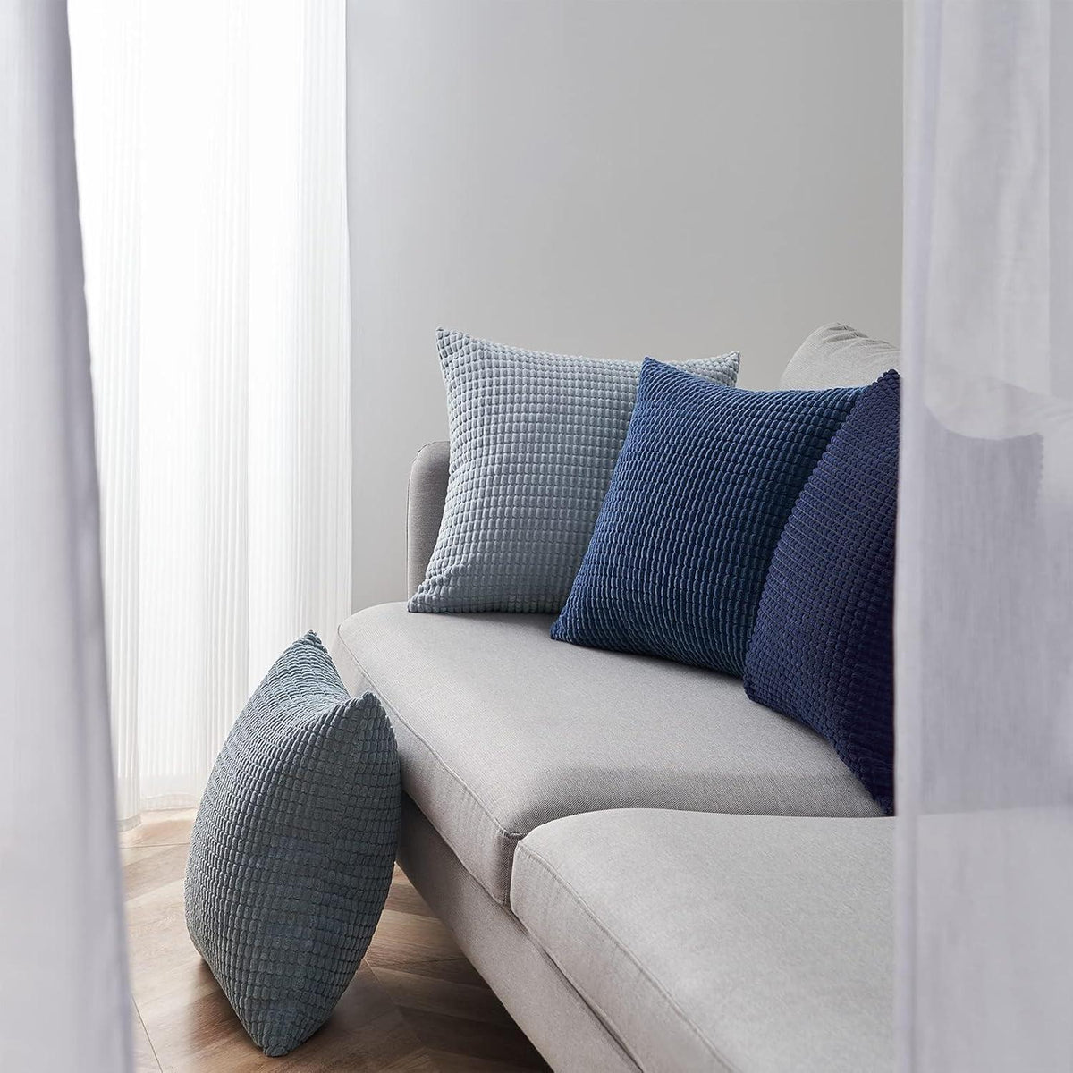 Topfinel Kissenbezug 40x40 Blau 4er Set Cord Farbverlauf Kissenhülle Sofa Couch Kinder 40x40cm
