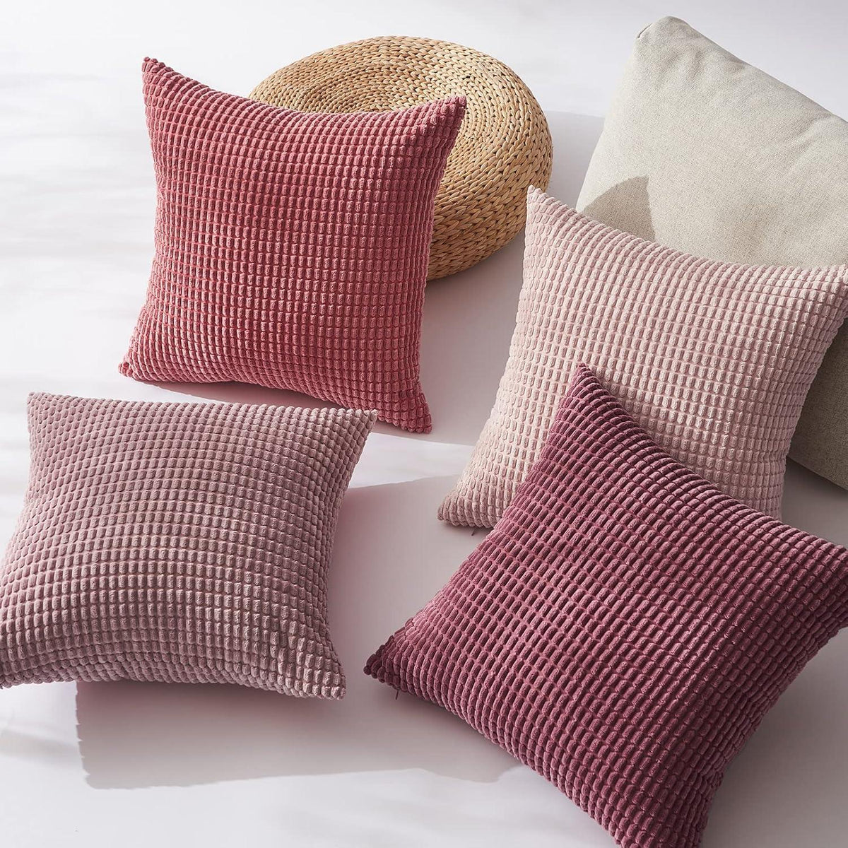 Kissenbezug 40x40 Rosa 4er Set Cord Farbverlauf Dekokissen Sofakissen