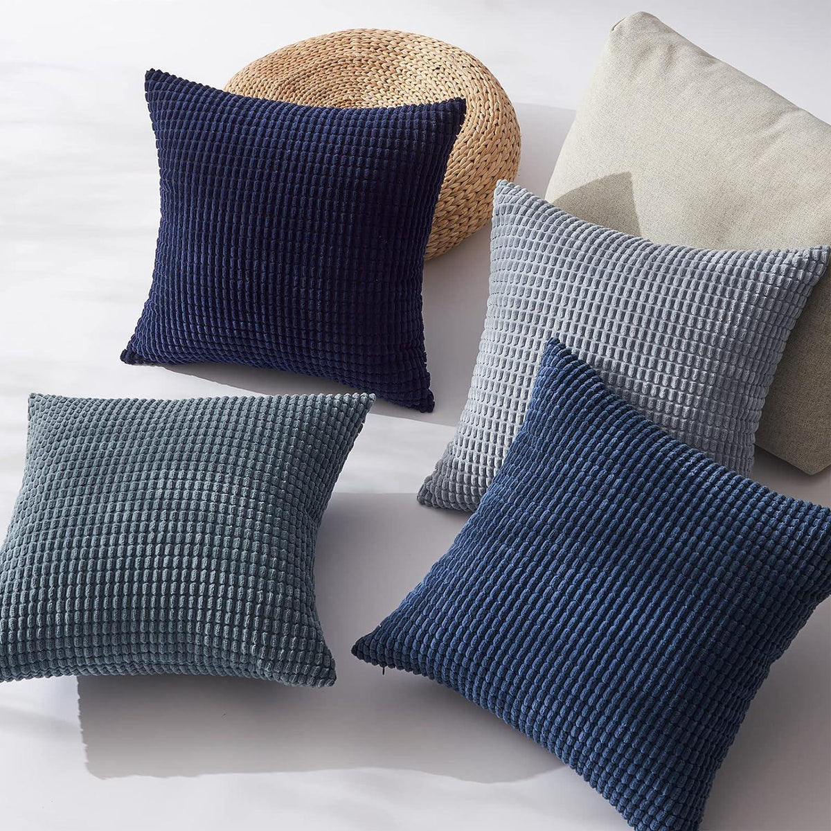Kissenbezug 4er Set 45x45 Blau Cord Farbverlauf Kissenhülle Sofa