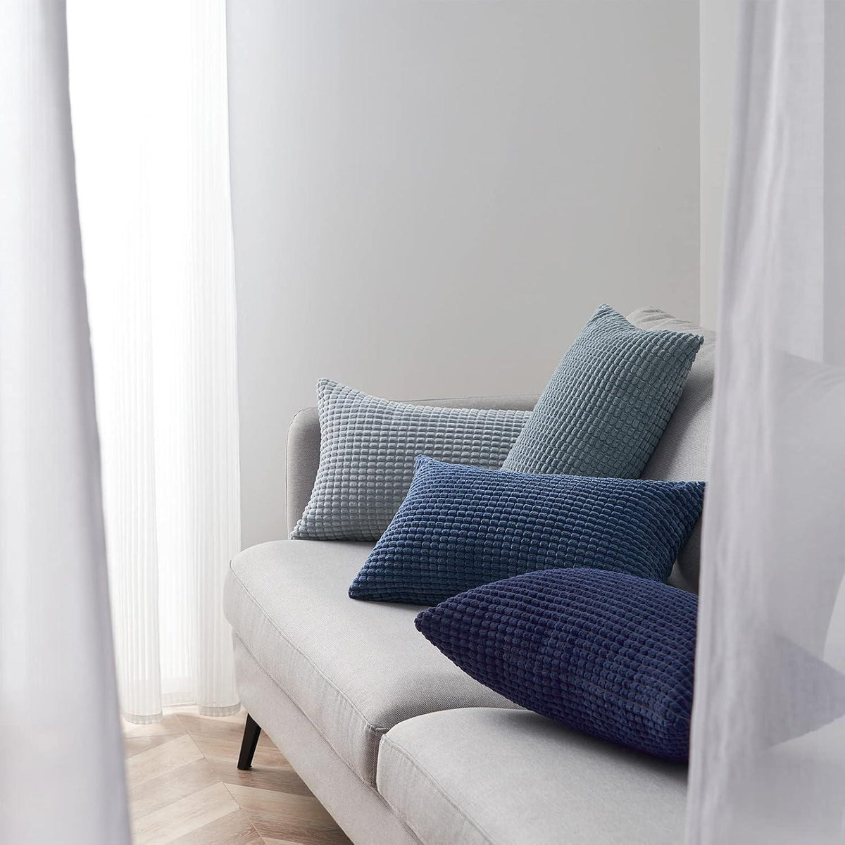 Topfinel Kissenbezug 30x50cm Blau 4er Set Cord Körnig Dekokissen Wohnzimmer Kinder