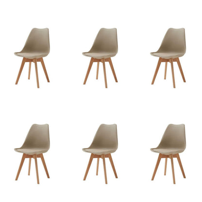 6 Esszimmerstühle Skandinavisch, Khaki & Holz in Lederoptik