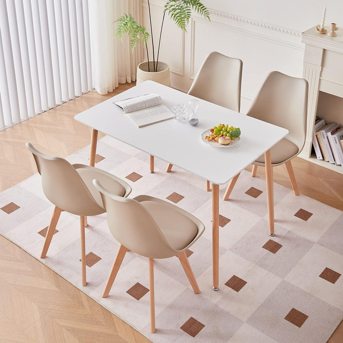 6 Esszimmerstühle Skandinavisch, Khaki & Holz in Lederoptik