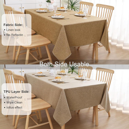 Abwaschbare Tischdecke Leinenoptik mit Lotuseffekt Hellbraun 130x160 cm