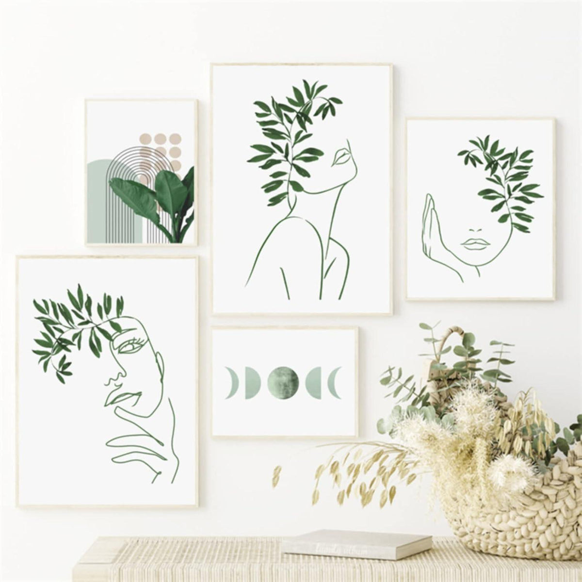 3-teiliges Bohemian Poster Set Grüne Pflanze Wandbilder, Wohnzimmer Deko 50x70cm
