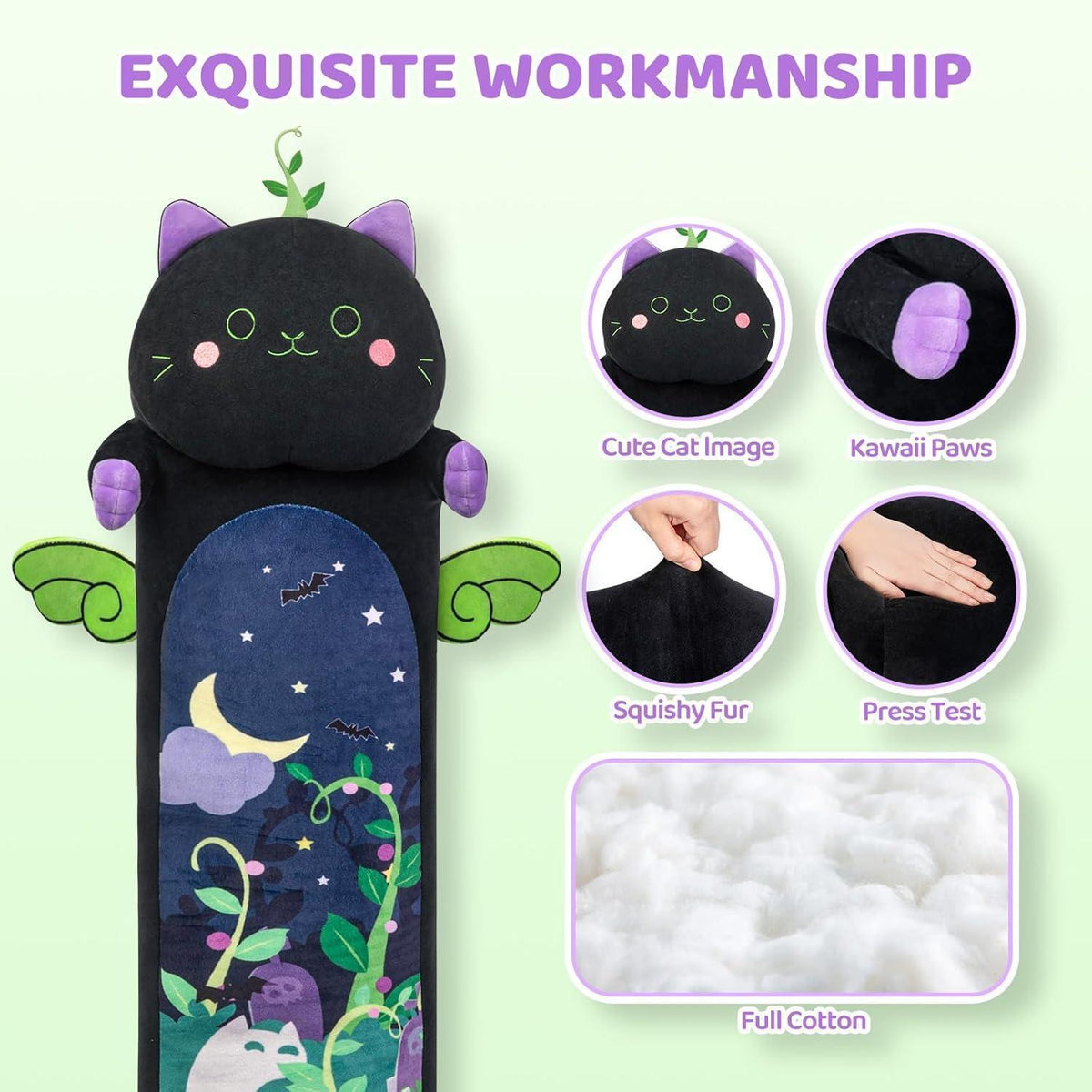 50cm Minzkatze Kuscheltier – Kawaii Plüschkissen Schwarz