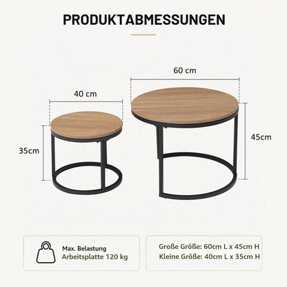 Satztische 2er Set rund, dunkelbraun – Couchtische für Wohnzimmer