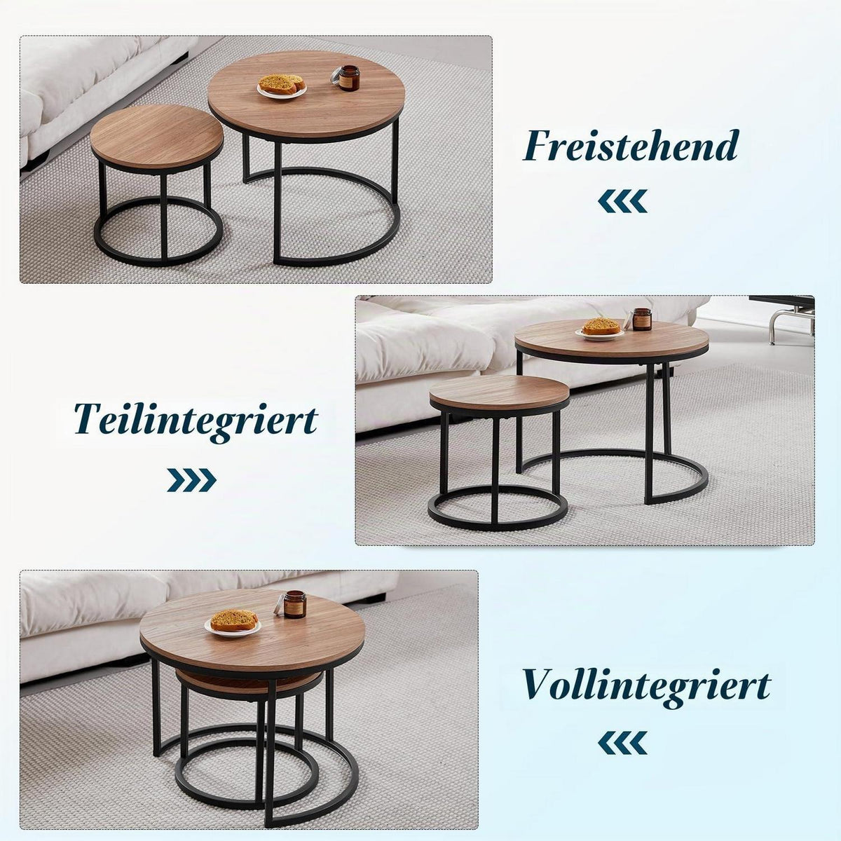 Satztische 2er Set rund, dunkelbraun – Couchtische für Wohnzimmer