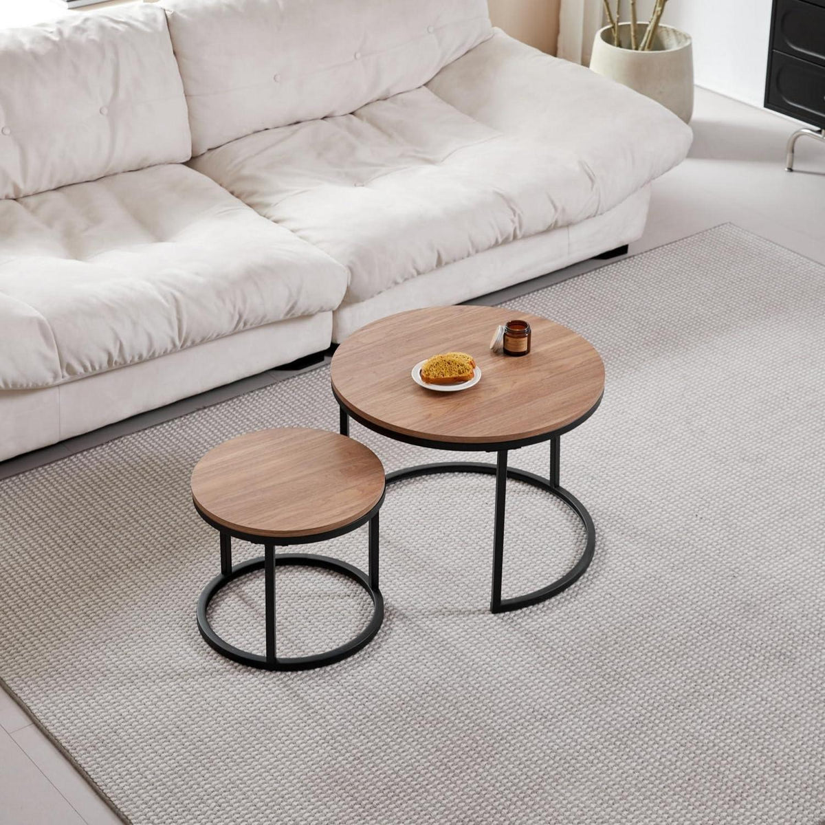 Satztische 2er Set rund, dunkelbraun – Couchtische für Wohnzimmer
