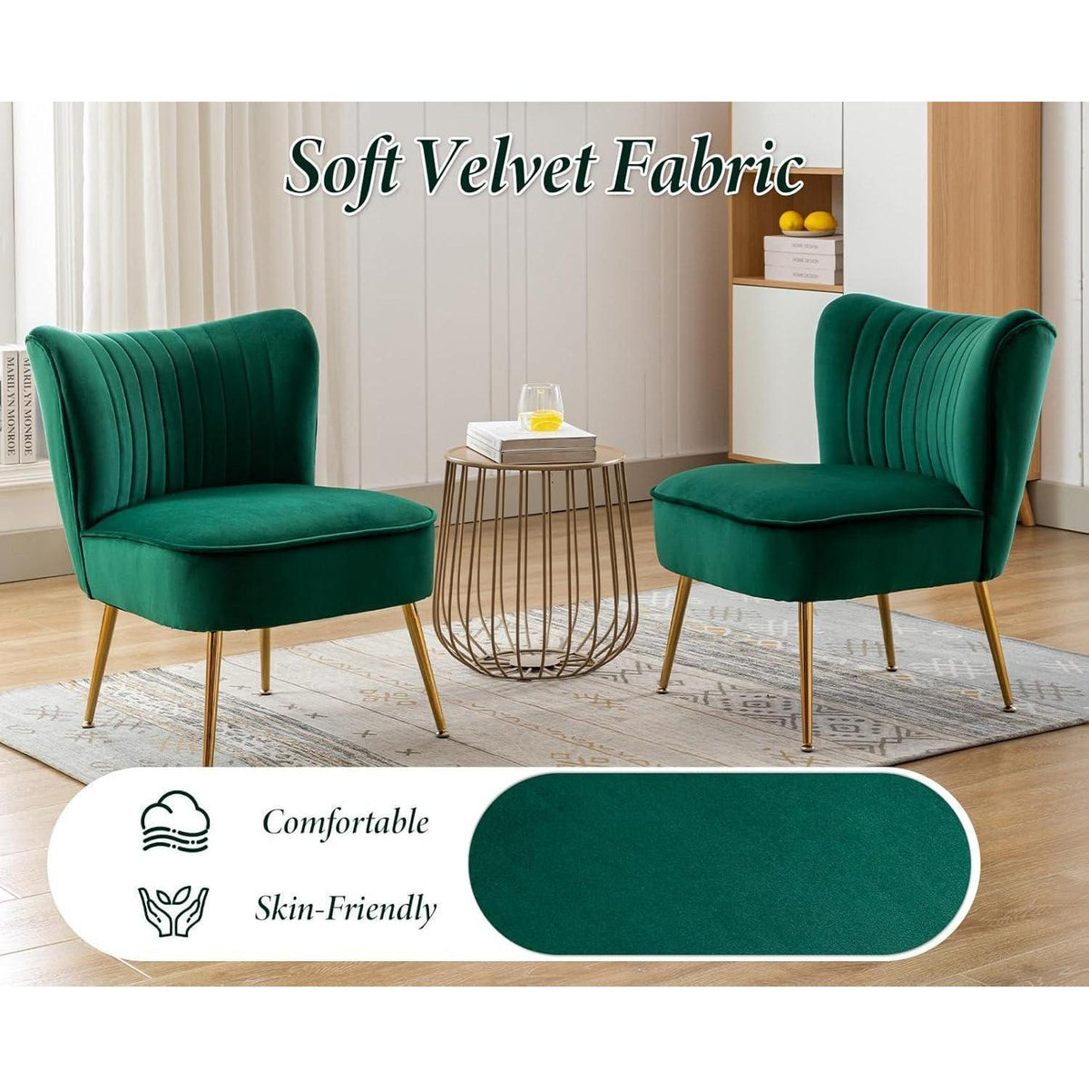 Samt Lesesessel mit Metallbeinen – Grün