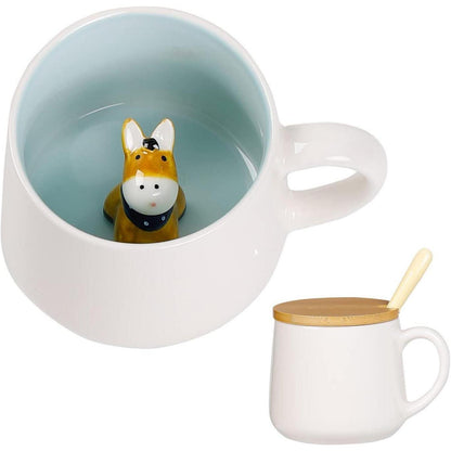 Keramiktasse Esel mit Deckel & Löffel – Süße Kaffeetasse Geschenk