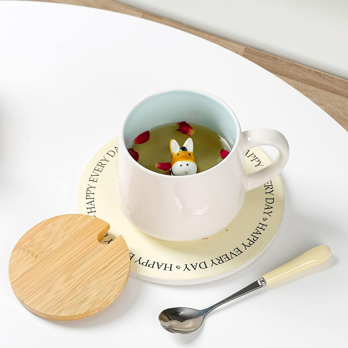 Keramiktasse Esel mit Deckel & Löffel – Süße Kaffeetasse Geschenk