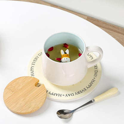 Keramiktasse Esel mit Deckel & Löffel – Süße Kaffeetasse Geschenk