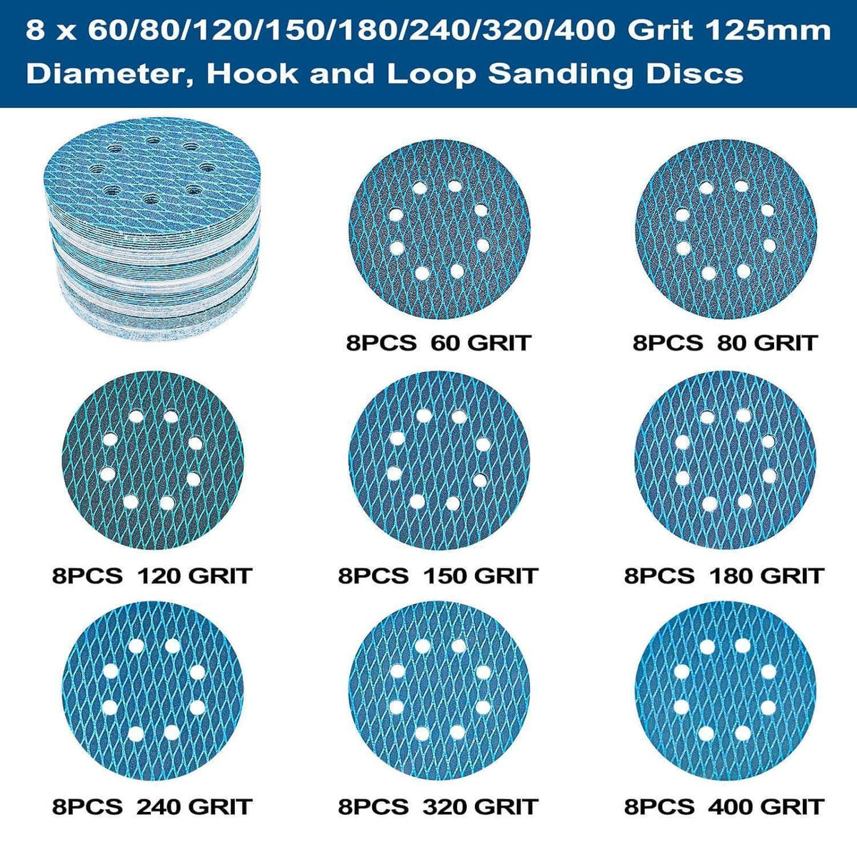 Schleifpapier 125mm Zirkonoxid 64tlg. Körnung Mix für Exzenterschleifer