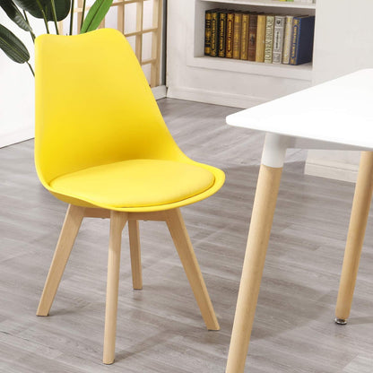 Runder Esstisch weiß mit 4 gelben Esszimmerstühlen – Modernes Esszimmer Set