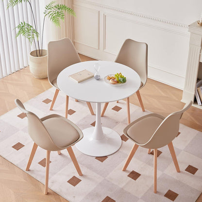 Runder Esstisch Set | Weißer Tisch mit 4 Beige Stühlen