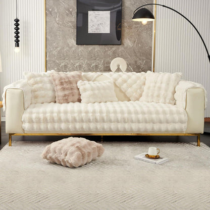 Weicher Sofaüberzug Kunstpelz Rutschfest Beige Weiß 90x160cm