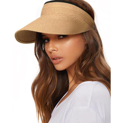 Damen Sonnenhut UV-Schutz Strohhut Faltbar Khaki Einheitsgröße