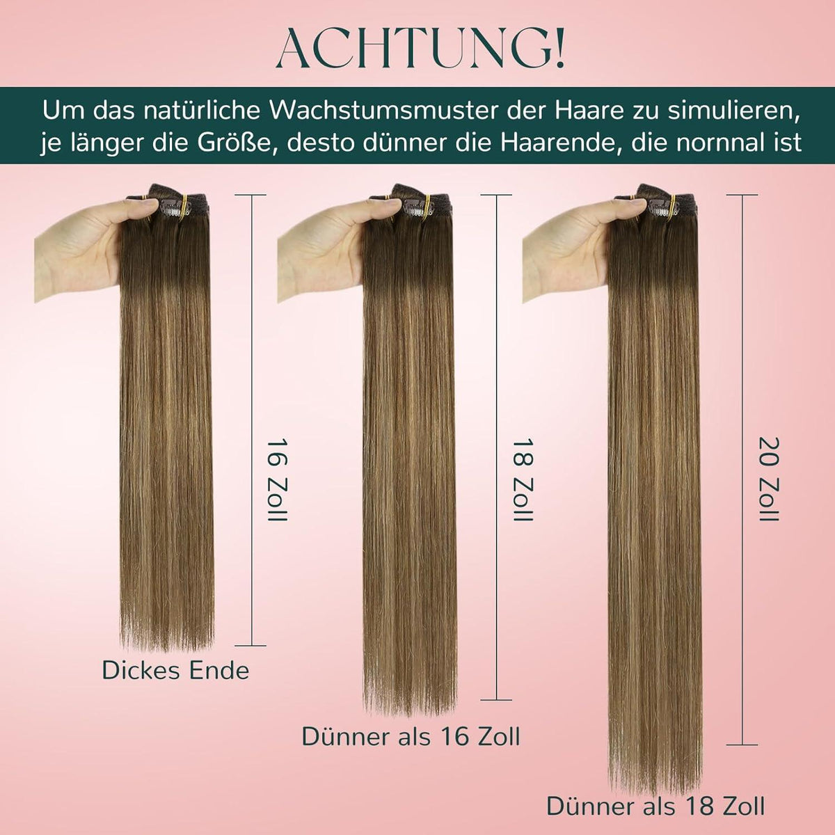 Clip-In Echthaar Extensions Braun Balayage Ombre 45cm