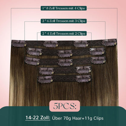 Echthaar Clip-In Haarverlängerung Braun Blond Balayage Ombre