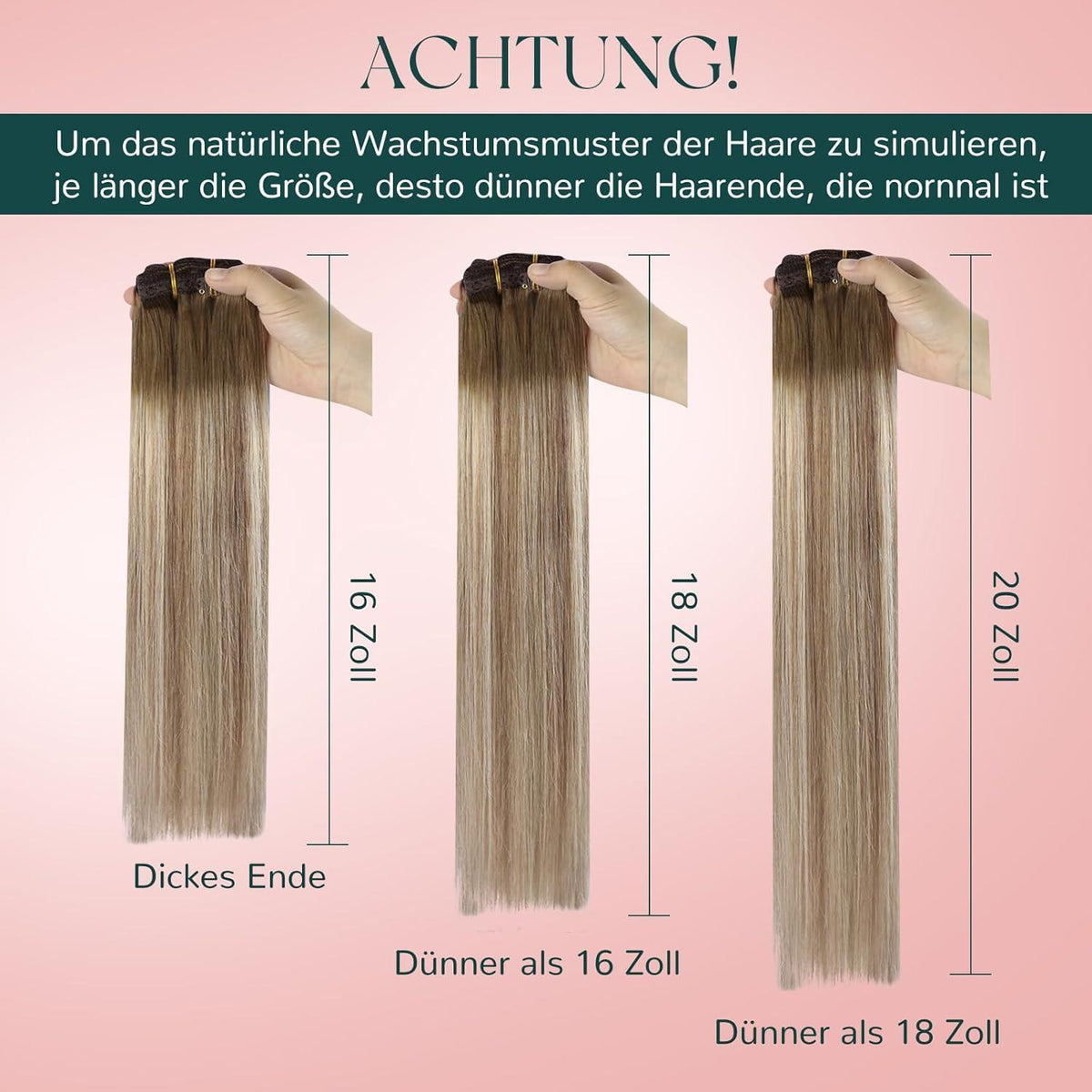 Clip-In Echthaar Extensions Ombre Braun 50cm