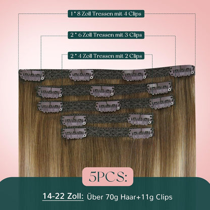 Clip-In Haarverlängerung Ombre Blond Echthaar 35cm