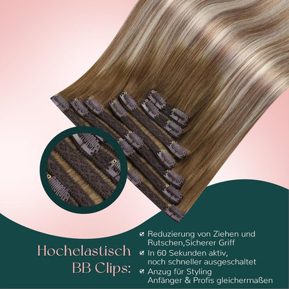 Clip-In Haarverlängerung Echthaar Balayage Braun Ombre