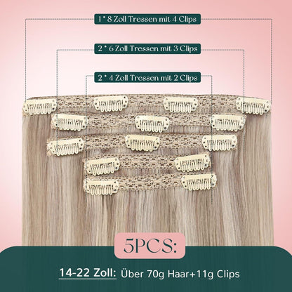 Blond Clip-in Echthaar Extensions – Aschblond, 50cm