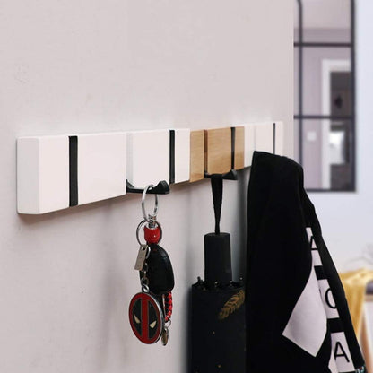 YunNasi Holz Hakenleiste Wand Klappbar 5 Haken weiß 4 Haken-2xStück