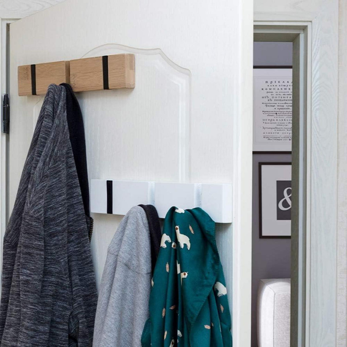 YunNasi Holz Hakenleiste Wand Klappbar 5 Haken weiß 4 Haken-2xStück