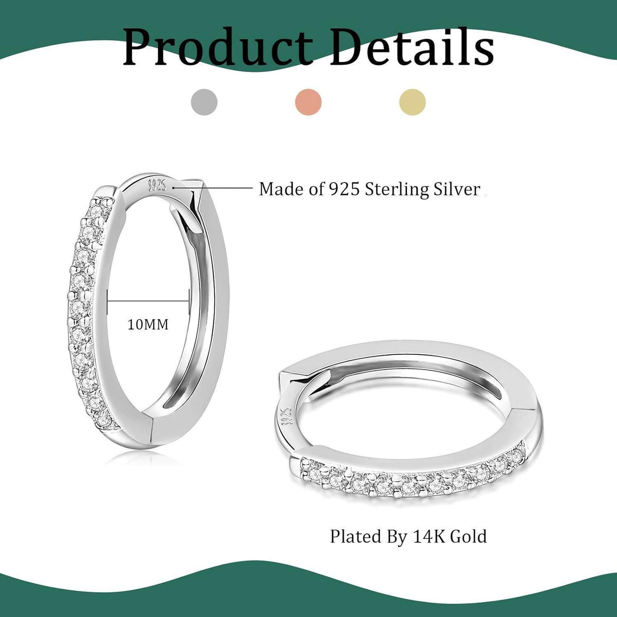 Creolen Silber 925 Set: Gold, Rosegold, 8-12mm