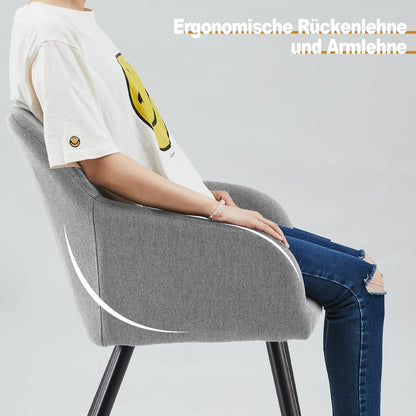 Esszimmerstühle Set 4er Grau, Modern mit Armlehnen & Leinenbezug
