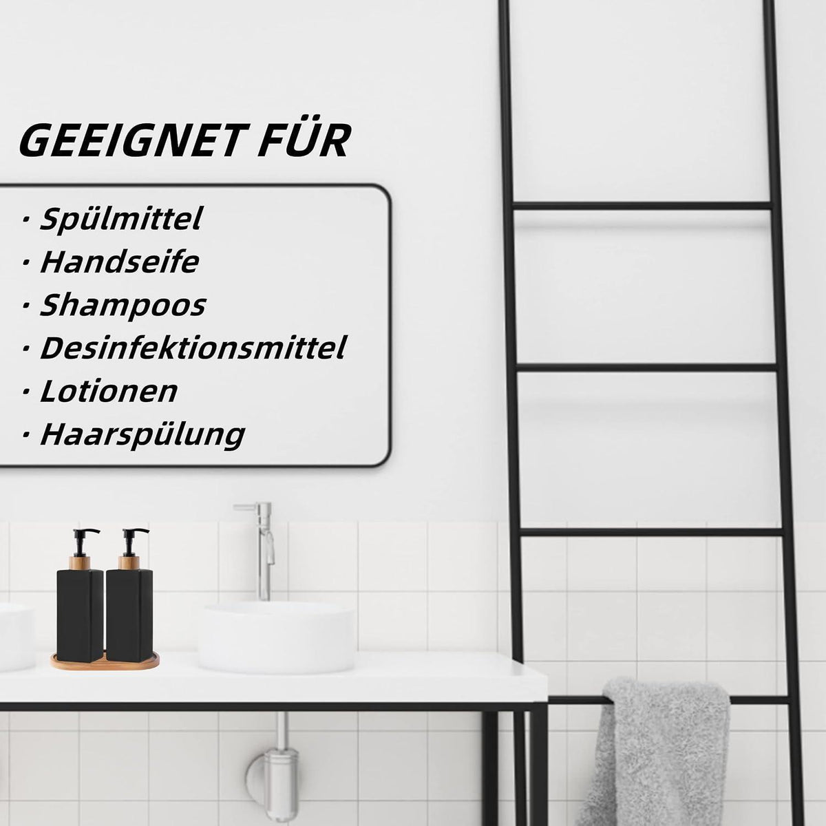 Schwarzer Seifenspender aus Glas mit Bambu – 2er Set